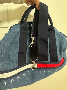 Tommy Hilfiger Blue Duffel with Red and White Signature Stripe